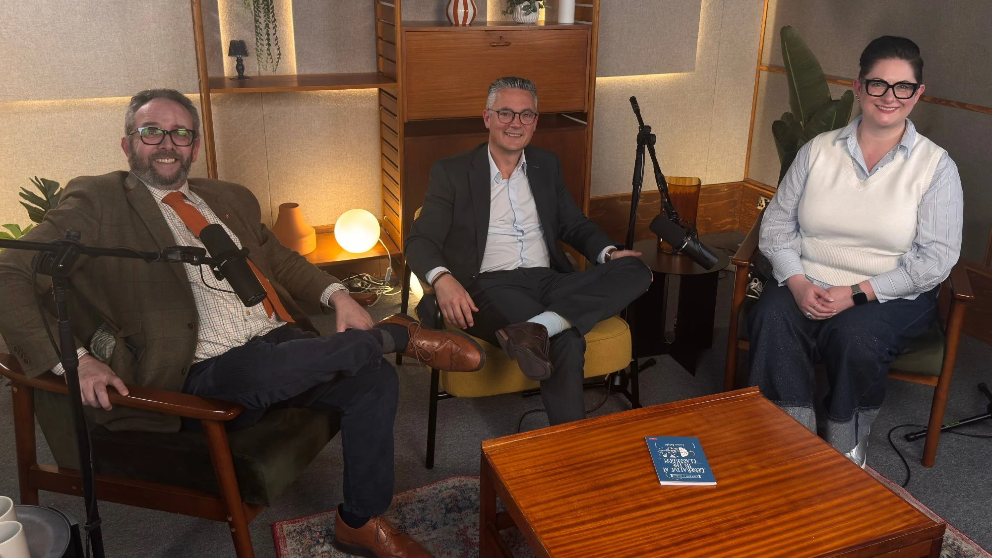 José Picardo recording a podcast with two colleagues
